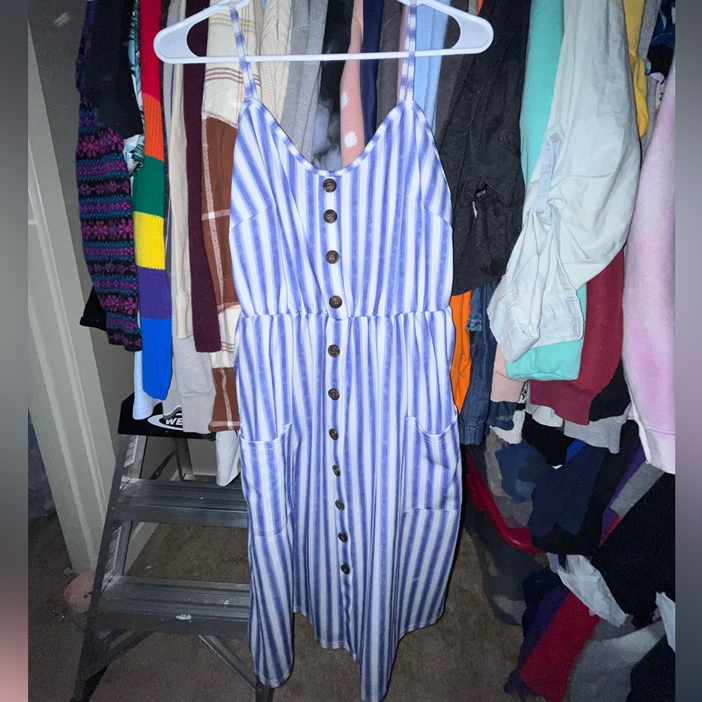 Cute Striped Summer Dress Blue + White